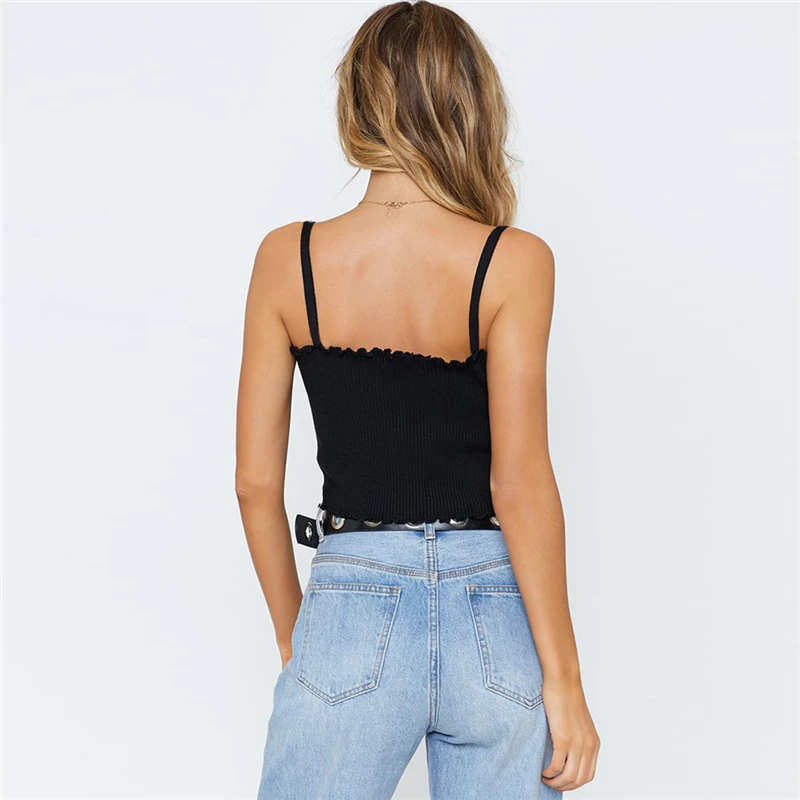 Женский короткий топ LOSSKY черная или белая блузка без рукавов на бретельках лето