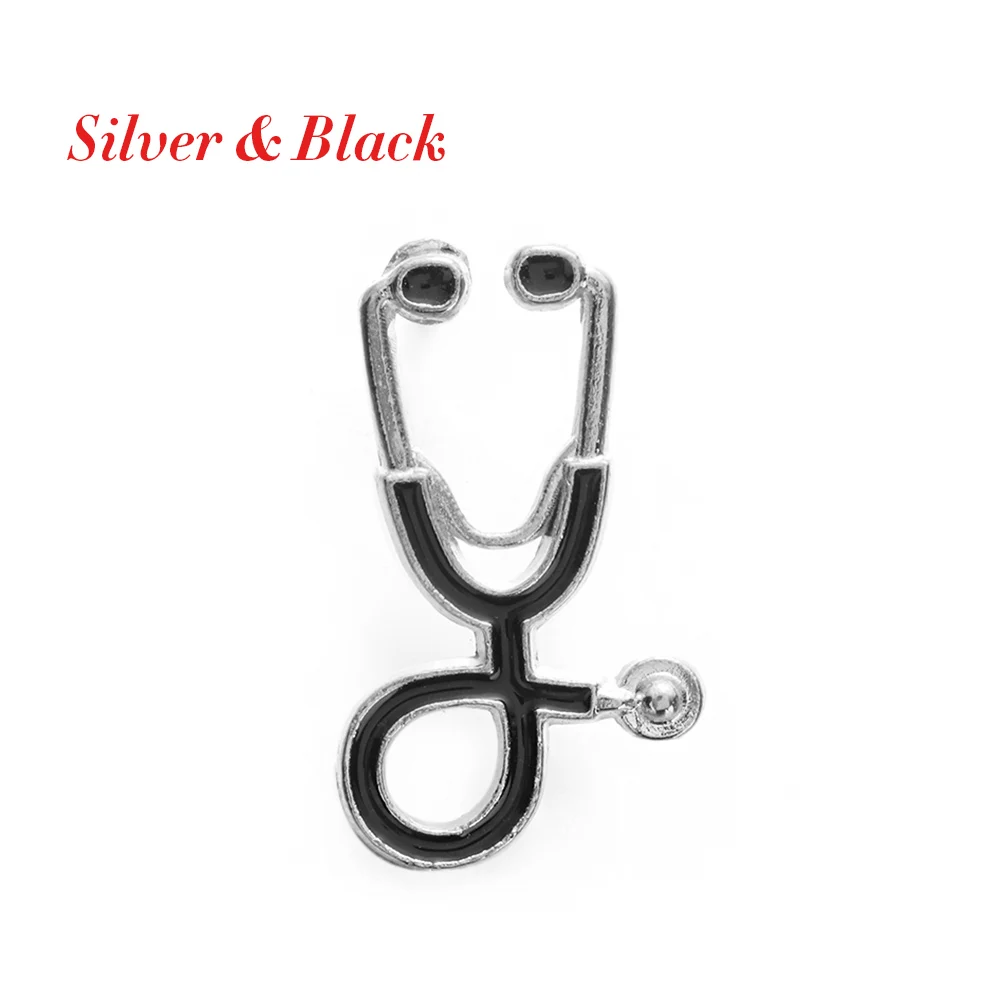 Silve-Black 1 шт. медицинская унисекс Эмаль стетоскоп Доктор Медсестры Броши Булавки пальто значок-шпилька на лацкан медицинские ювелирные изделия Модные аксессуары - Окраска металла: Silve-Black