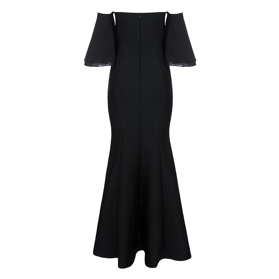2018 winter new black sexy Christmas party dress strapless ruffle mermaid banquet short sleeve long bandage | Женская одежда
