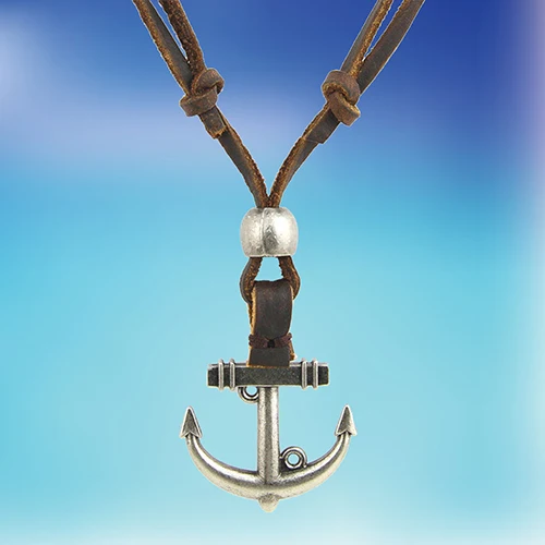 Мужская женская Punk Стиль Якорь Кулон Из Натуральной Кожи Ожерелье Шнура