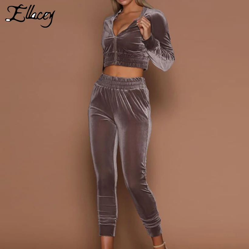 Ellacey новый осенне зимний Бархатный спортивный костюм для женщин повседневный