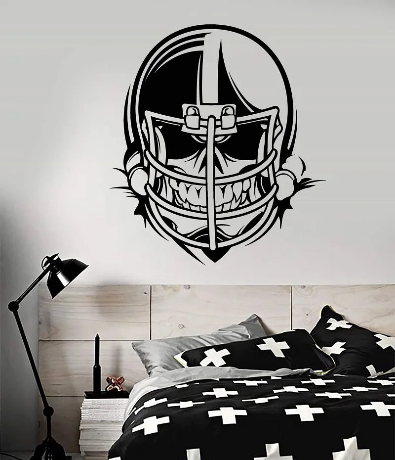 Vinyl wall applique in helmet player sticker American football skull boy bedroom decoration bedside decal ZQ11 | Дом и сад