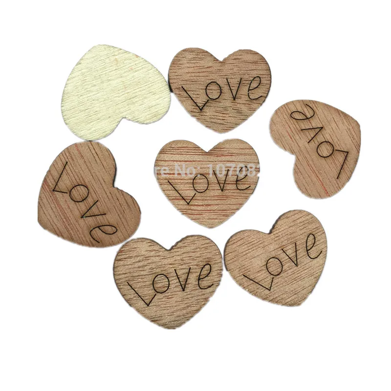 

100pcs 25mm "Love" Wood Heart Embellishments Wedding Table Confetti Crafts Toppers Chips Cardmaking Scrapbooking