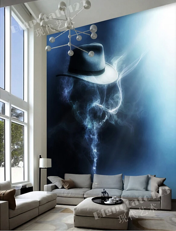 Объемная большая роспись на заказ красивая фэнтезийная синяя дымовая шляпа