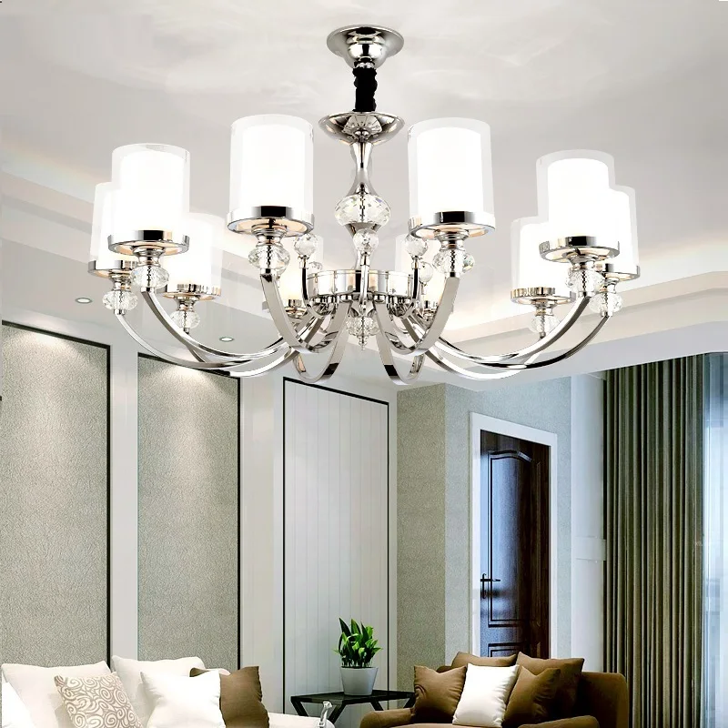 Modern Crystal Chandelier Lights Lamp For Living Room Chrome metal LED Chandelier Lighting Pendant Hanging Ceiling Fixtures 2019 trazos pendant lights led modern for dinning room wooden metal suspension hanging ceiling lamp home lighting for kitchen