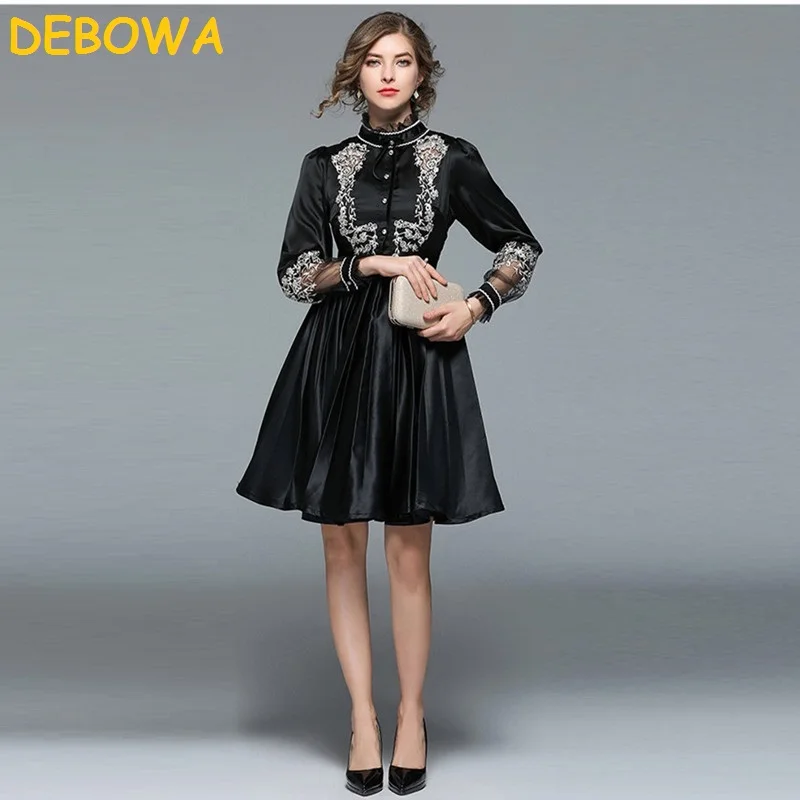Debowa 2018 Новое модное осеннее платье женское черное элегантное изящный офисный