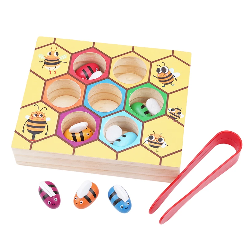 Children Clip Beehive Games Intelligence Color Cognition Toys Small Bee Toy Kids Montessori Early Educational Wooden | Игрушки и хобби