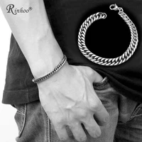 rinhoo punk men bracelet jewelry mens stainless steel silver color chain link bracelet wristband bangle gift