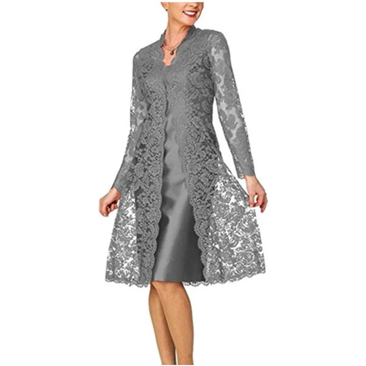 2Pcs Spring Women's Long Sleeve Lace Dress Casual Elegant Ladies Black Red Party Vestido | Женская одежда