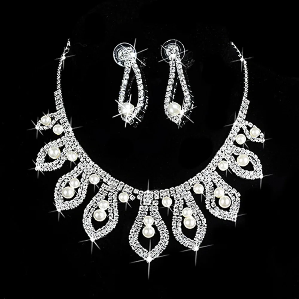 Новые модные наборы ювелирных изделий Стразы ожерелье серьги с кристаллами для