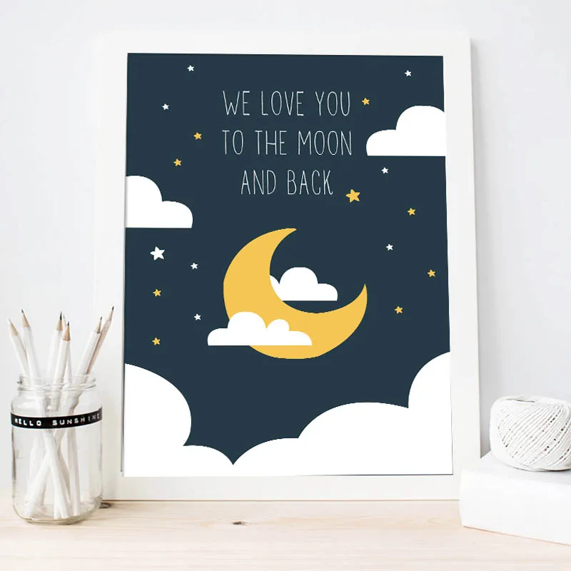 Children Poster Moon Star Nursery Quotes Print Minimalist Wall Art Canvas Painting Nordic Baby Kid Bedroom Decoration Picture | Дом и сад