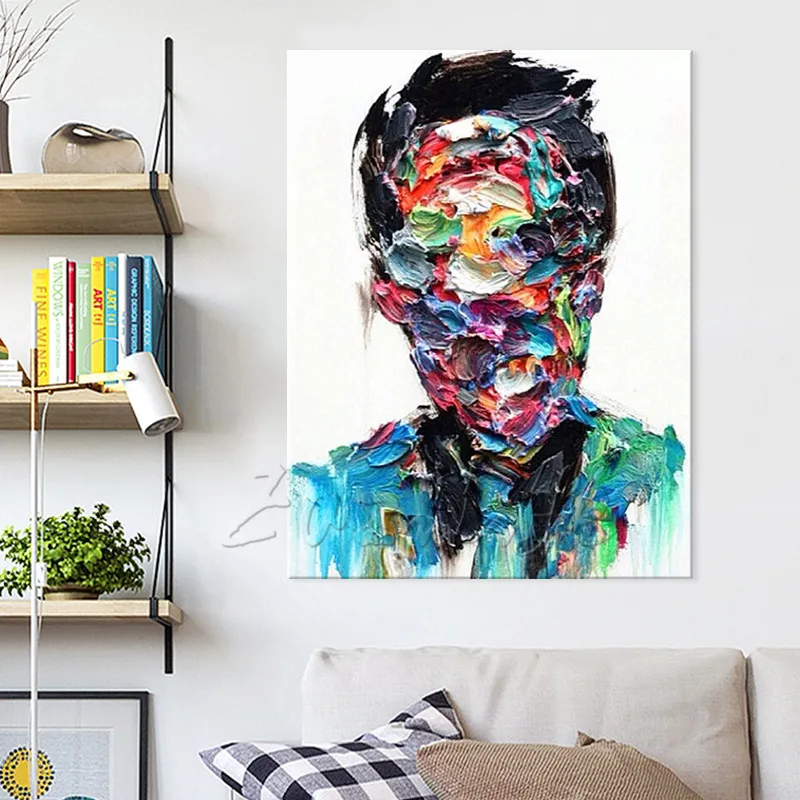 Goedkoop Handgeschilderde Francoise Nielly Paletmes Man Portret Gezicht Olieverf Karakter Figuur Canva Wall Art Foto