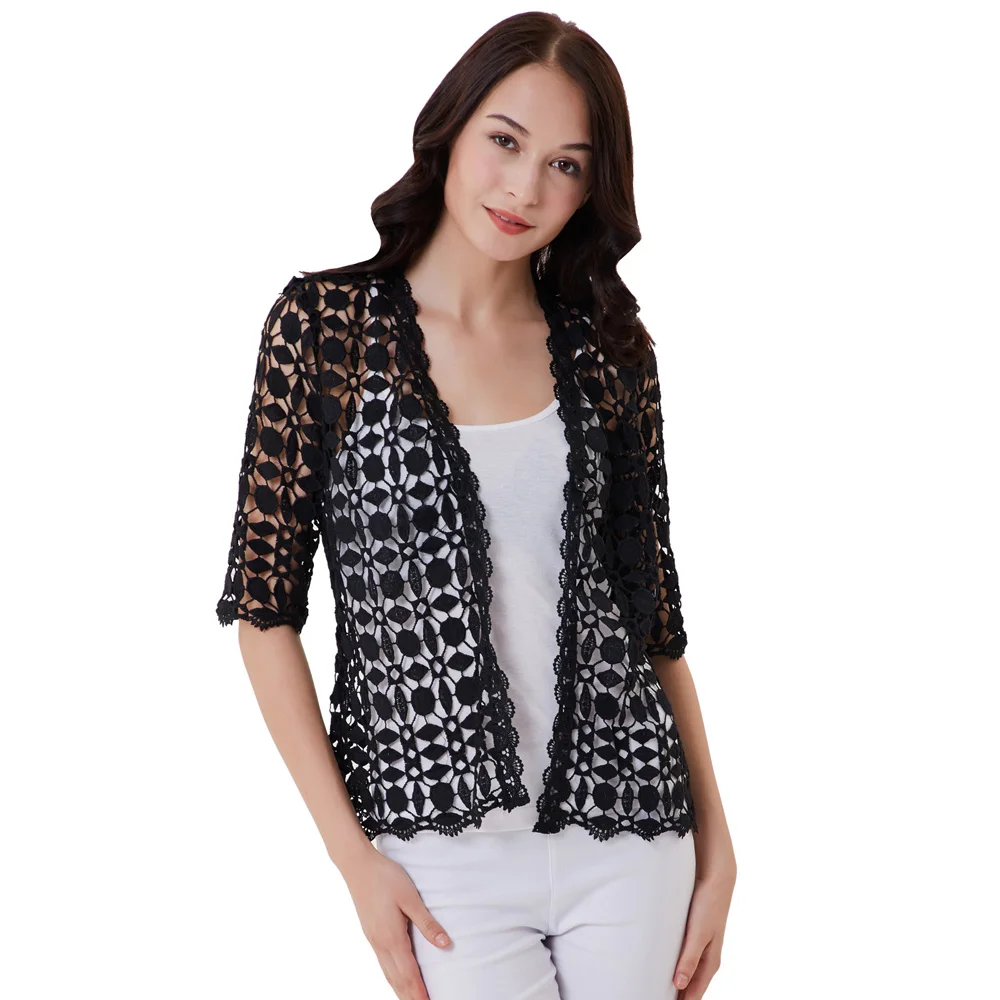 Женские Ретро винтажные полудлина рукава Открытый спереди кружева пальто с