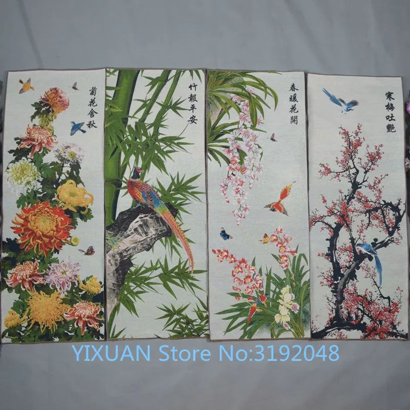 Изысканная шелковая картина с четырьмя изысканными вышитыми цветами сливы meilanzhuju magpie.