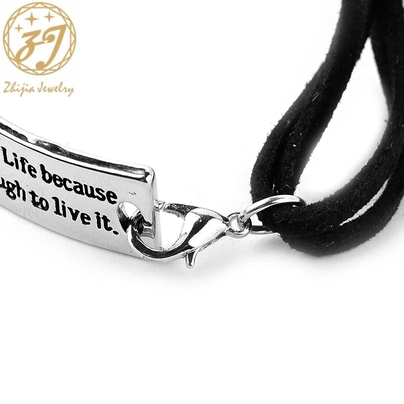 Zhijia life isn't about survlving .....to dance in the rain Bracelets Simple Round Bangles Leather Letter Bracelet party gifts |