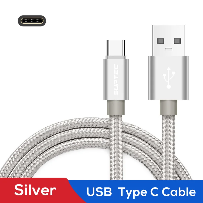 Silver SUPTEC usb type-C кабель для быстрой зарядки USB-C зарядное устройство для телефона USBC type-C кабель для samsung S10 S9 S8 Plus Xiaomi K20 Pro Oneplus 6T - Цвет: Silver