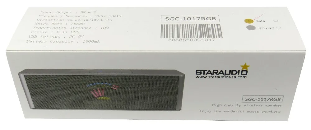 STARAUDIO High Quality Portable Wireless Bluetooth Mini Gold Speaker with USB TF Card AUX LED Lighting SGC-1017RGB | Электроника