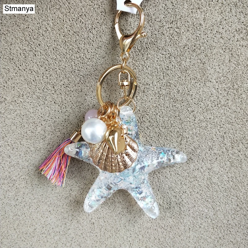

Женский брелок для ключей в виде морской звезды, Модный амулет для влюбленных, ракушки, кольцо для автомобильных ключей, подвеска для сумки, ...