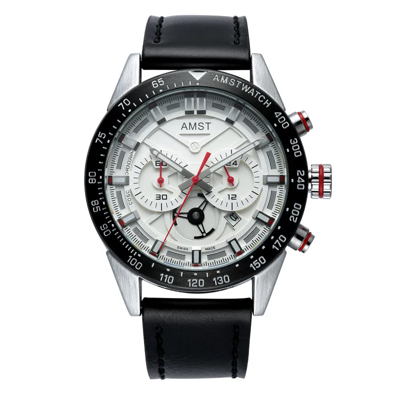 Мужские кварцевые часы с хронографом на кожаном ремешке | Наручные