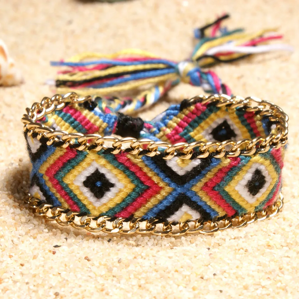 Регулируемый Boho смешанный цвет обернуть хлопок нить браслет для женщин дружбы