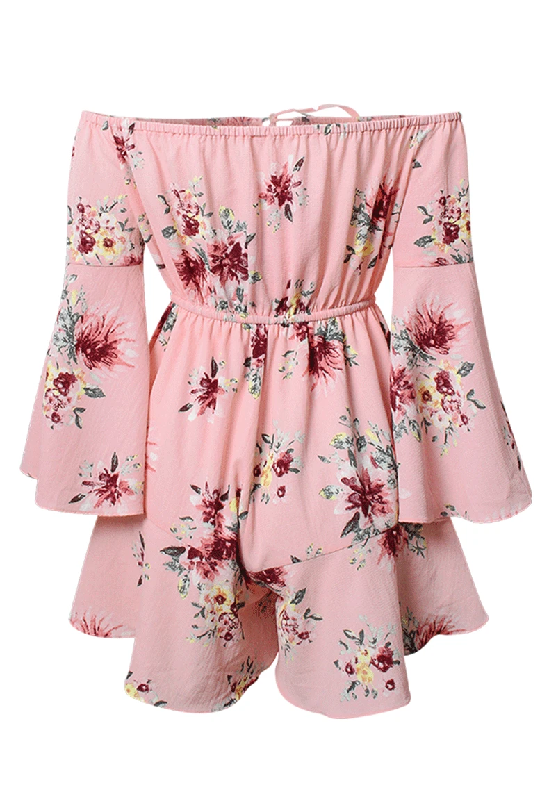 Boho цветочным принтом с открытыми плечами Комбинезоны женские на шнуровке