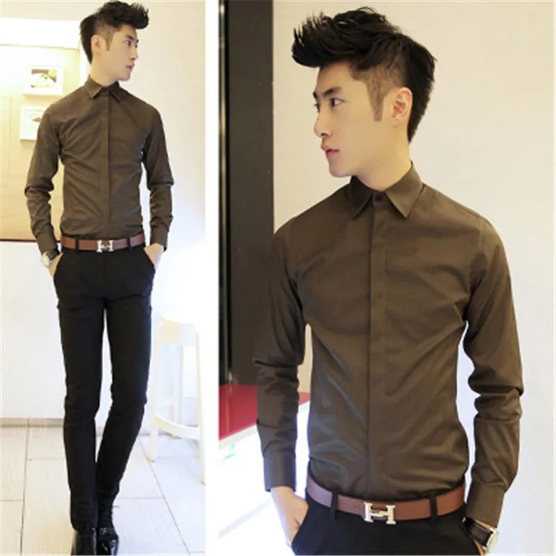 2019 международная торговля Горячая сплошной цвет дикая мужская Тонкая Рубашка с