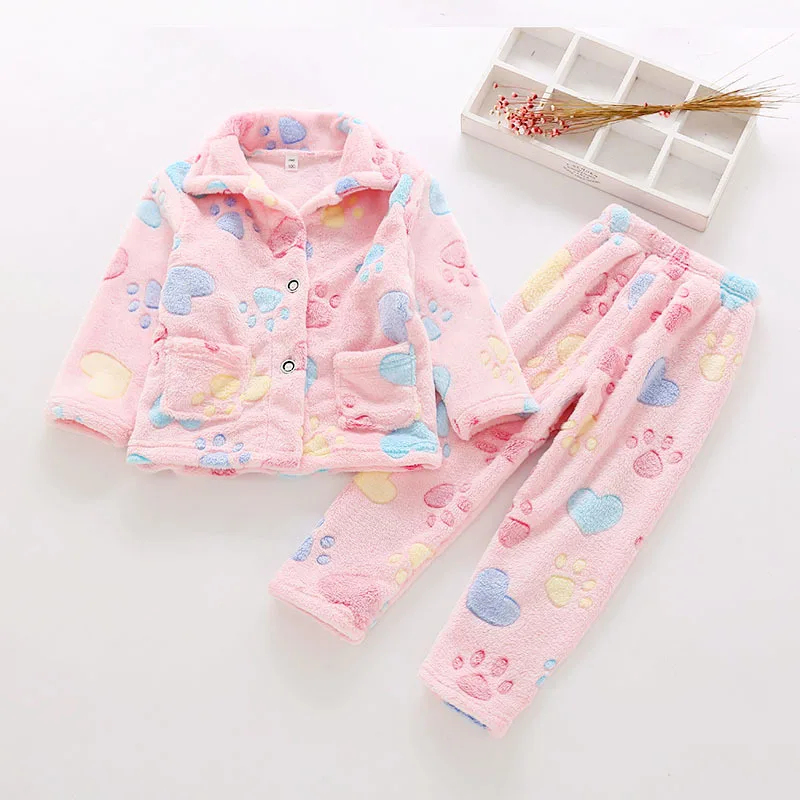 Теплые плотные фланелевые пижамы для мальчиков и девочек из 2 предметов зима 2018 г.