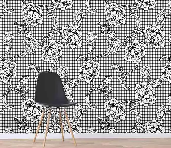 

[Self-Adhesive] 3D Black And White Lattice Flower 7 Wall Paper mural Wall Print Decal Wall Murals