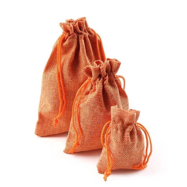 Orange 10 шт Мешковина джутовые ювелирные сумки на шнурке свадебный подарок Рождественский подарок конфеты мешки для хранения 3 размера с - Цвет: Orange