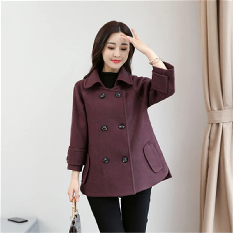 

Single breasted Autumn Winter Blends woolen coat warm coats Large Size Female Wool Outerwear woolen coat Casual women Coats J949
