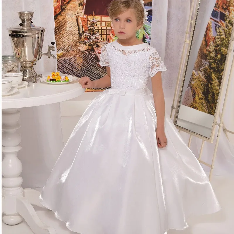 Vestido de Daminha белое платье из тафты с короткими рукавами кружевное для первого
