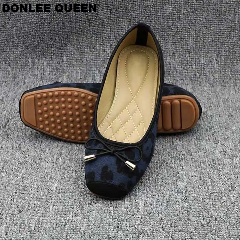 Туфли DONLEE QUEEN женские леопардовые балетки на плоской подошве квадратный носок