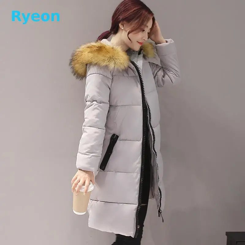 Ryeon Зиму Дамы Парки Большой Размер Толстый Слой 20161111 Женщин Твердые Тонкий