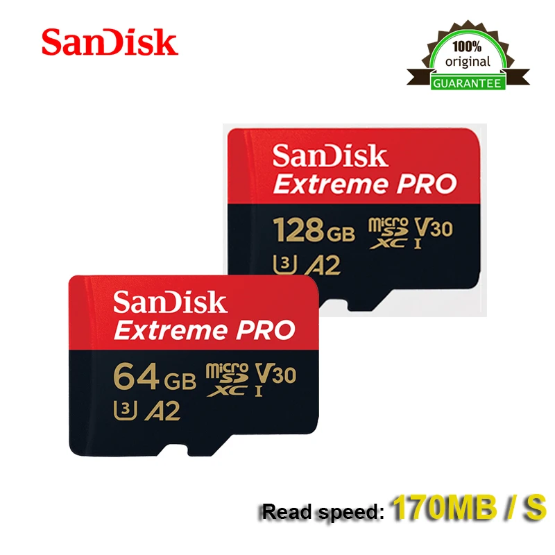 SanDisk Extreme PRo microSDXC UHS I 64 Гб 128 карта памяти micro SD TF 170 МБ/с./с класс 10 U3 A2 с адаптером 100%