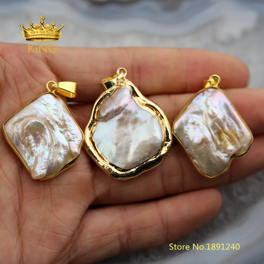 

10pcs Bulk Freeform Slice Pearl Shell Pendants Fine Jewelry,Natural Pearl Slab Charms Plated Gold Bails Crafts Necklace YT65