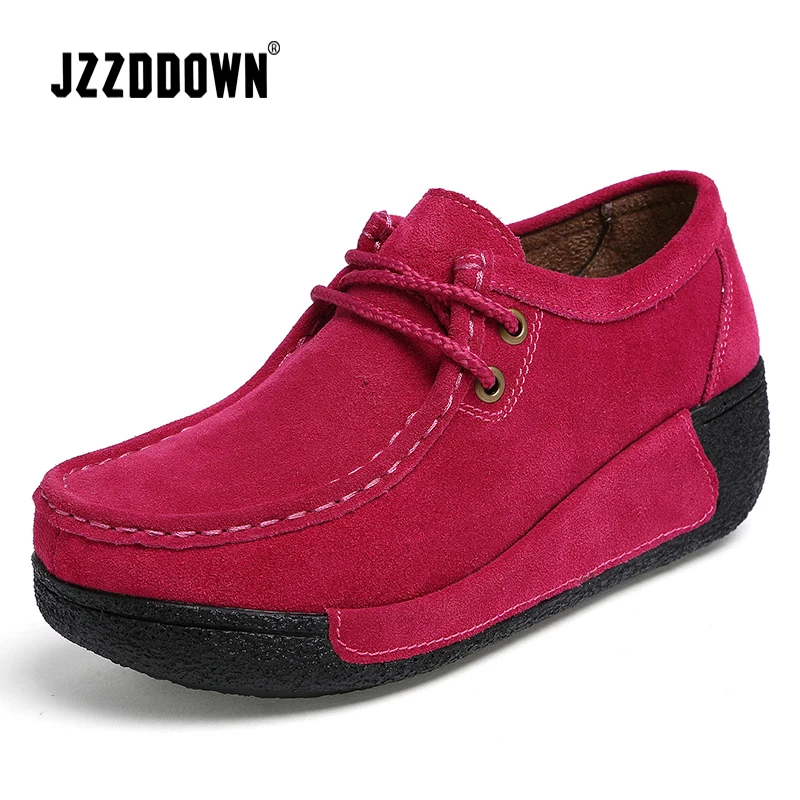 JZZDDOWN/Женская обувь; натуральная кожа; замша; зимняя обувь на платформе; женские кроссовки с мехом; повседневные лоферы; женская обувь на танкетке