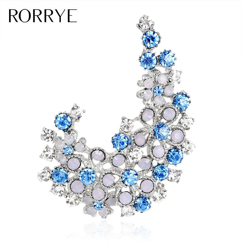 Новый Элегантный Роскошный Blue Crystal Цветок Лист в Стиле Модерн Брошь Pin Ясно Rhinestone