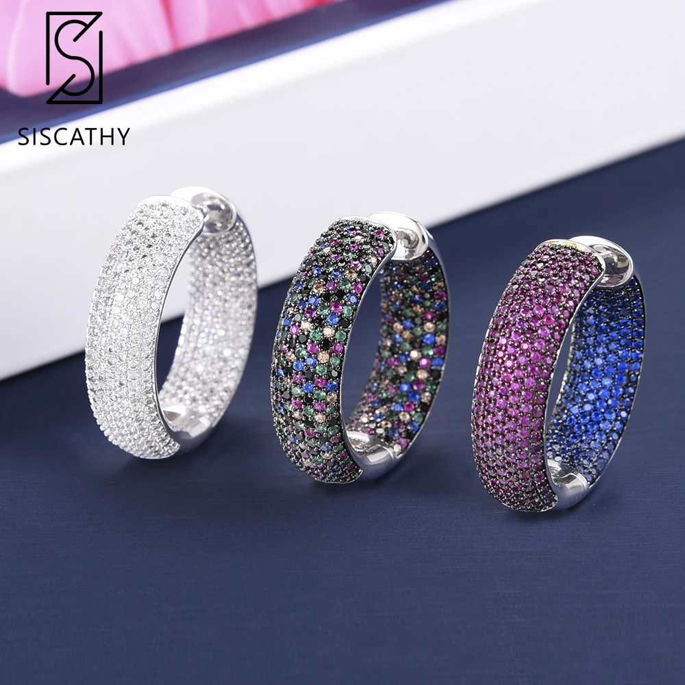 Женские серьги кольца SISCATHY разноцветные фианиниевая инкрустация с широкой
