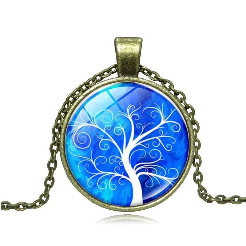 Винтажный стеклянный кабошон кулон в виде дерева жизни ожерелье с подвеской для