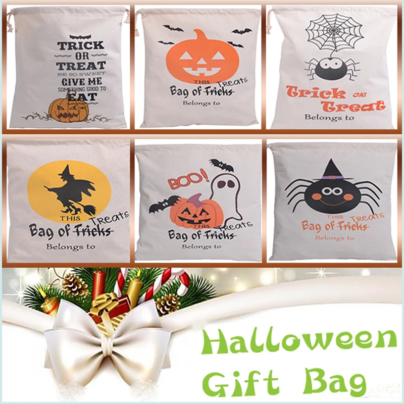 Bolsa de mano de lona de algod&oacute;n para ni&ntilde;os, saco de Halloween, regalos de Halloween, 6 estilos, gran oferta, 30 unids/lote-0