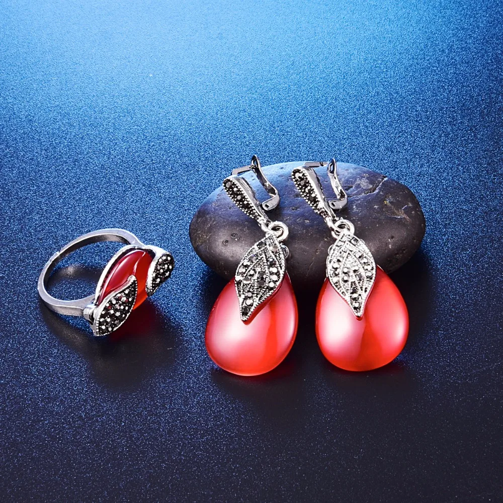 Женский комплект из колье серёг и кольца с опалом|necklace earring ring sets|jewelry sets for womenwedding