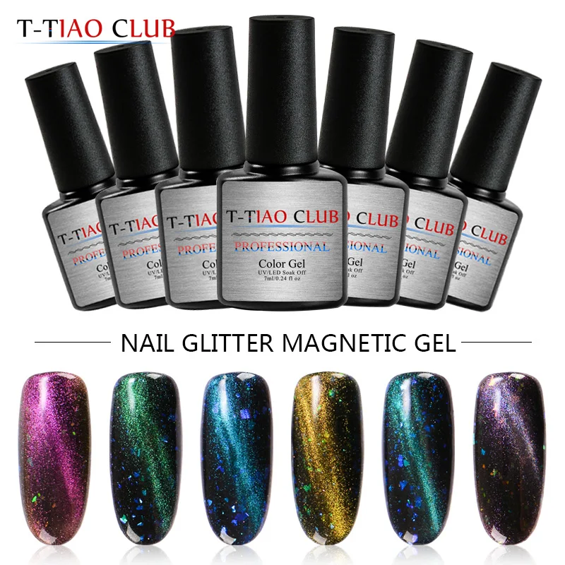 

T-TIAO CLUB 7ml Glitter Gel Nail Polish Magnetic Cat Eye Nail Polish Soak Off UV Led Gel Varnish Manicure Nail Art Lacquer
