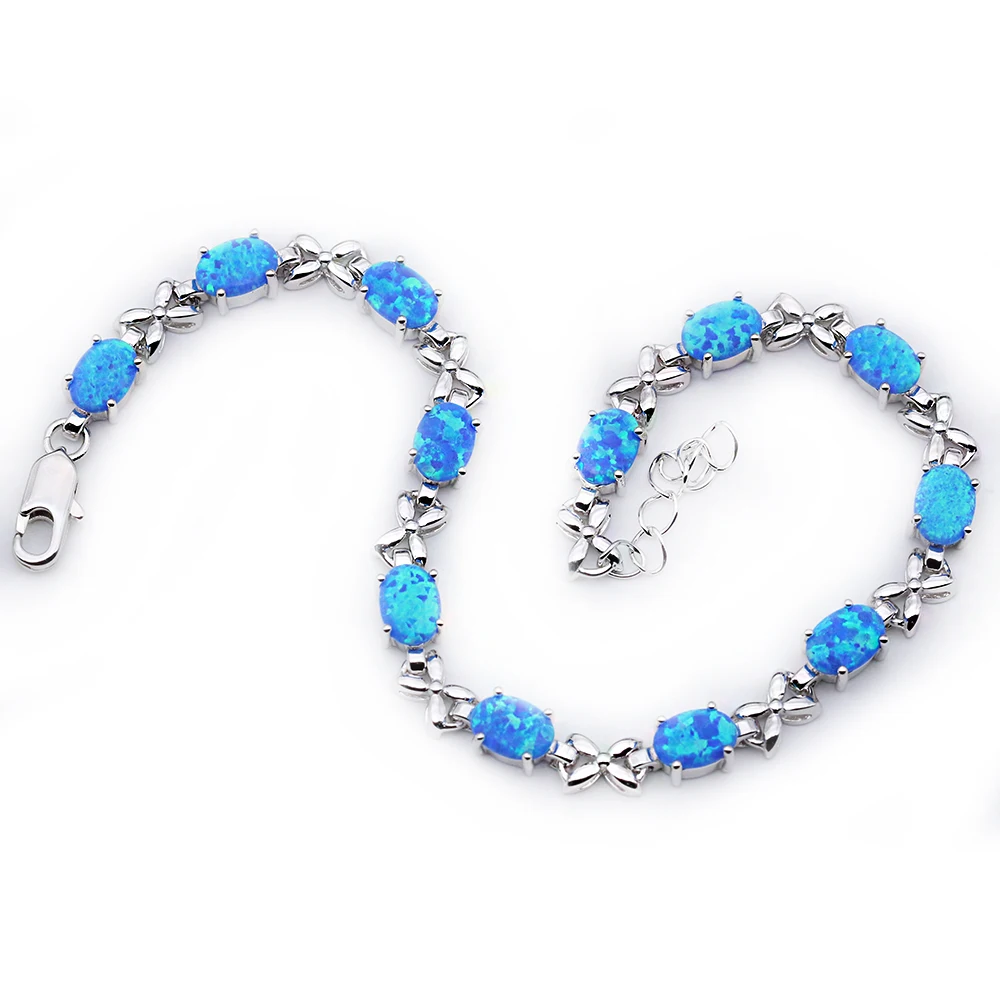 Женский серебряный браслет с овальным голубым огненным опалом|bracelets for|charm braceletcharm