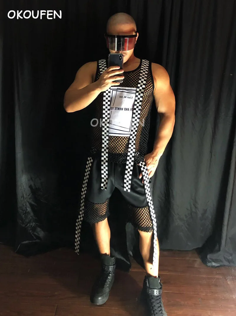 Оригинальный дизайн мужской новый популярный комплект с жилетом ажурным принтом