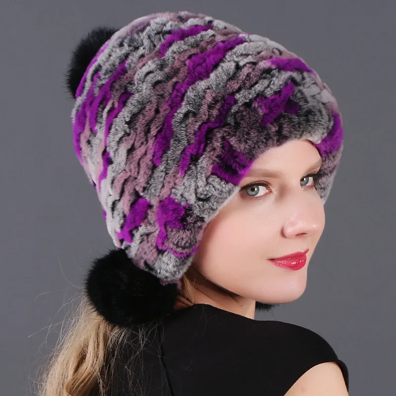 Style4 Трехшаровая Шапка-бини с защитой от ушей, женская шапка из кроличьего меха Рекс, осенне-зимние новые утепленные женские шапки с помпоном H7029 - Цвет: Style4