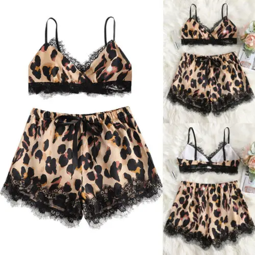 Женская леопардовая одежда для сна летний комплект из 2 предметов нижнее белье