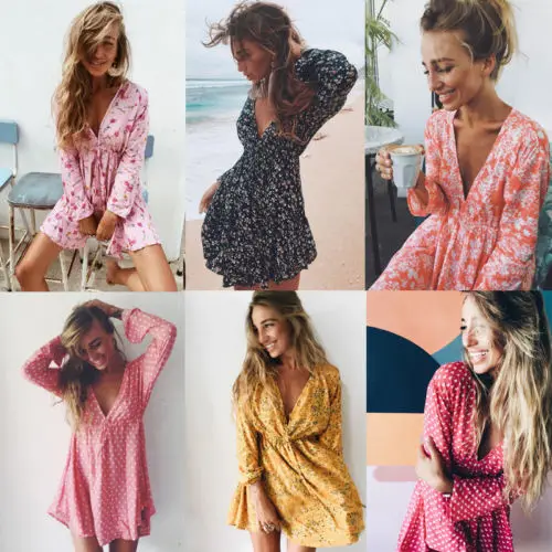 Стильное летнее женское платье с длинным рукавом треугольным вырезом и