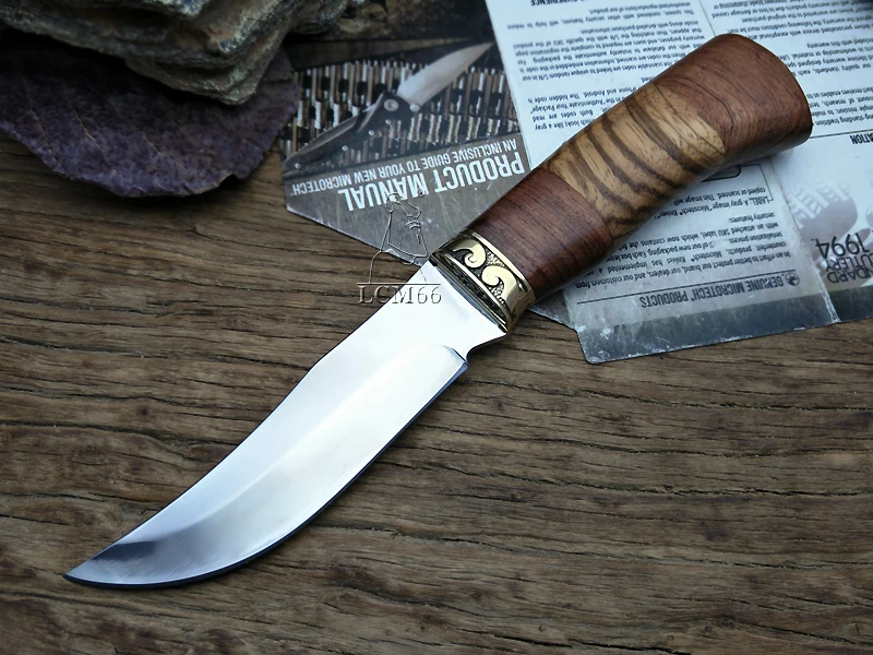 LCM66 Hunting knife retro Tactical Small Fixed Knives,Copper head+solid wood handle Survival Knife,Camping Rescue Paring knife