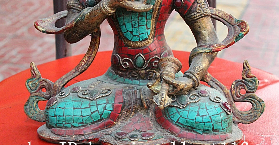 10&quot Tibet Bronze Gilt Inlay Turquoise Vajrasattva Bodhisattva God Budha Statue | Дом и сад