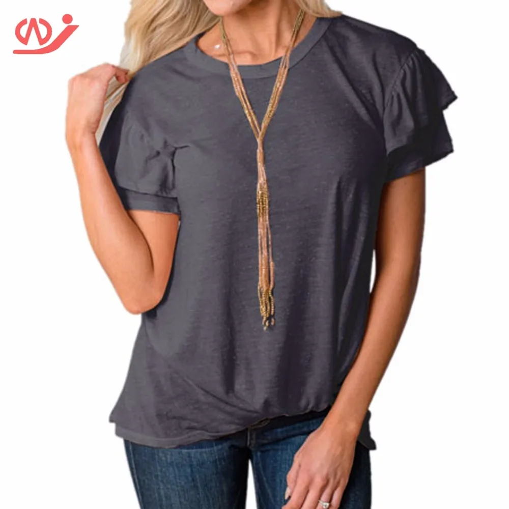 Women basic casual summer tops for women 2018 short-sleeved T-shirt lotus leaf edge | Женская одежда